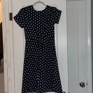 Banana republic navy and polka dot dress with string corset in the front